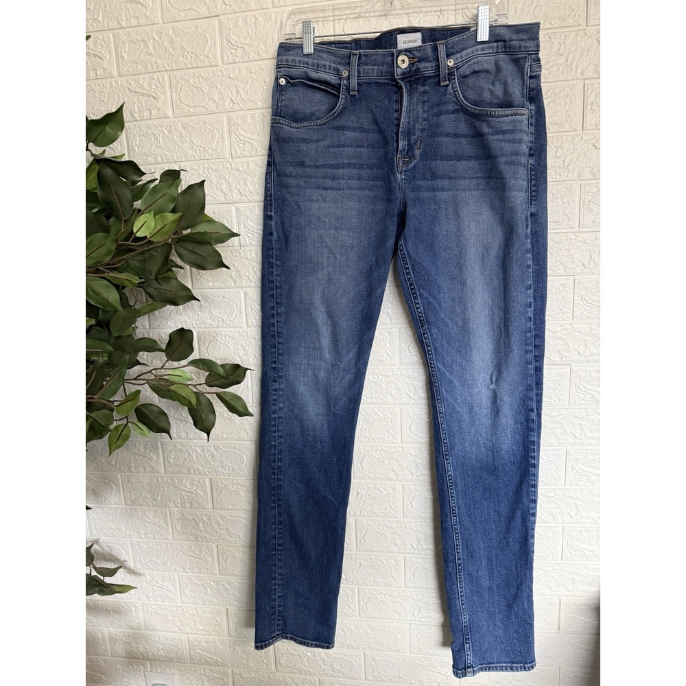 Hudson Blake Slim Straight Jeans Mens 34 Blue Distressed Stretch Low Rise Denim